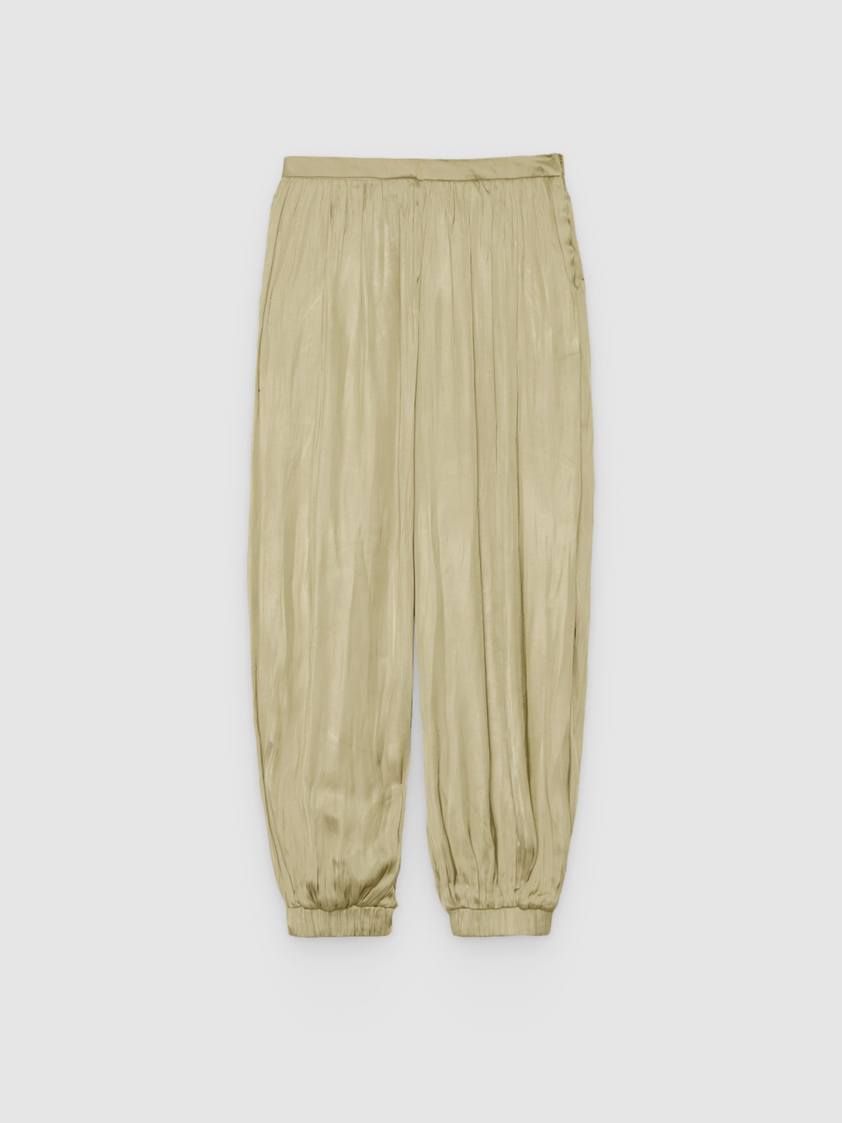%Pto% Calça bombacha acetinada areia vista frontal