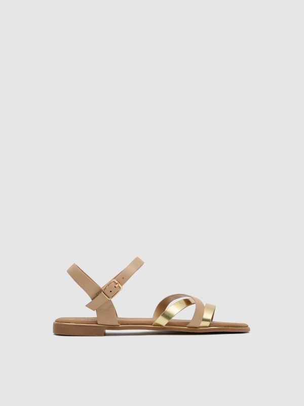 Cross-strap flat canvas sandal beige