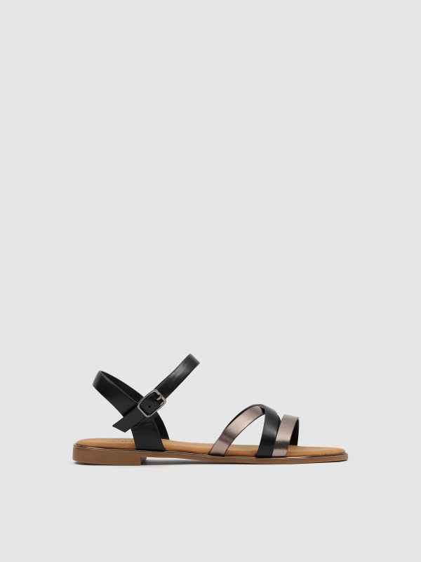 Cross-strap flat canvas sandal black