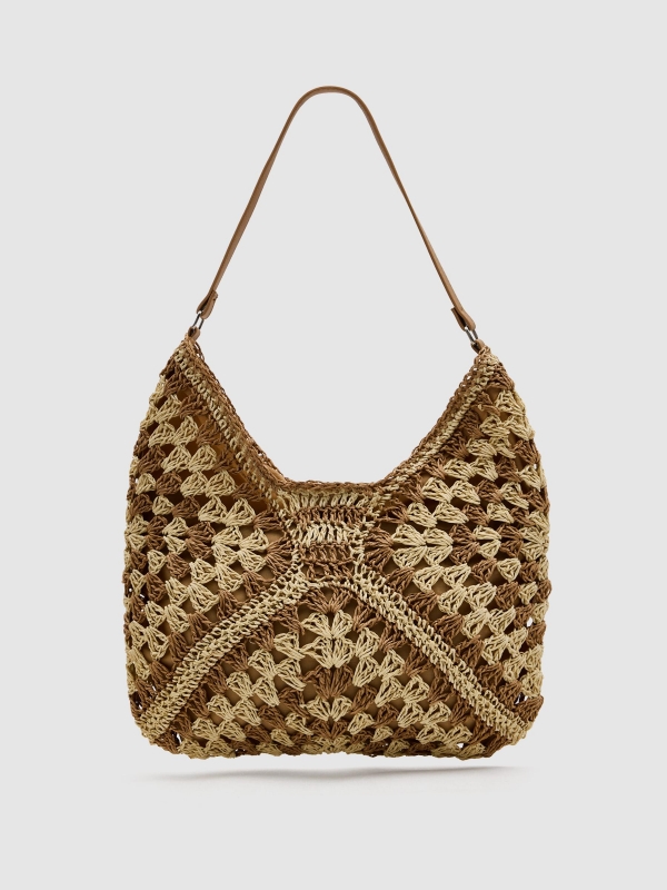 Braided raffia shoulder bag brown front view