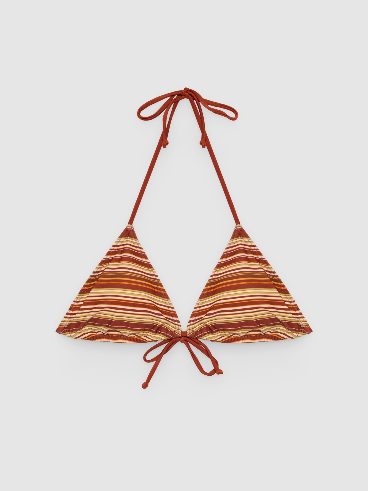 %Pto% Striped triangle bikini top dark brown front view