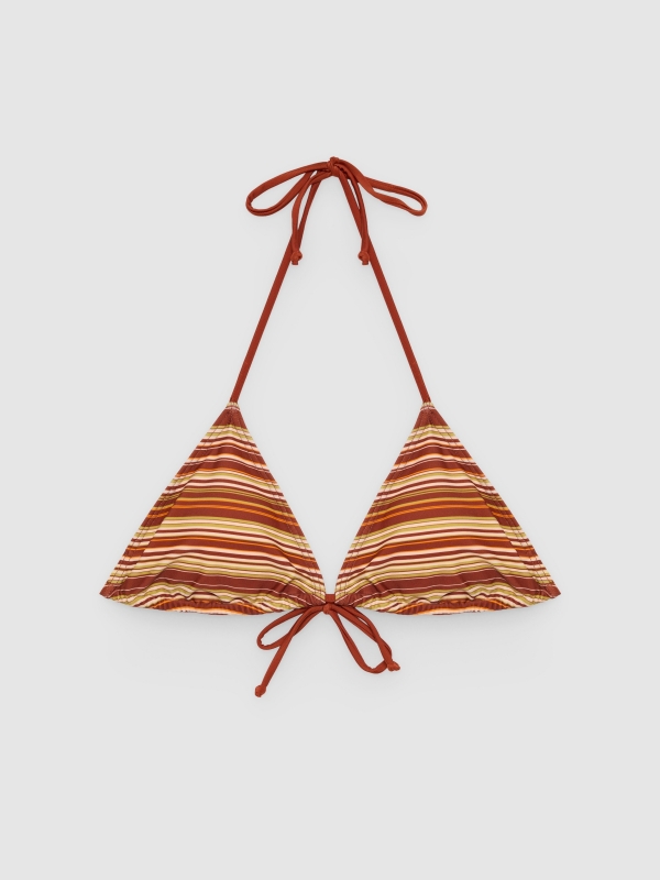  Striped triangle bikini top dark brown front view