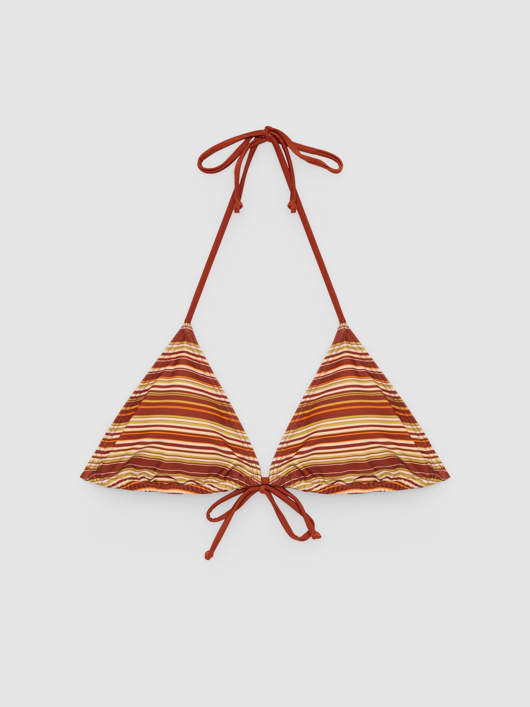 %Pto% Striped triangle bikini top dark brown front view