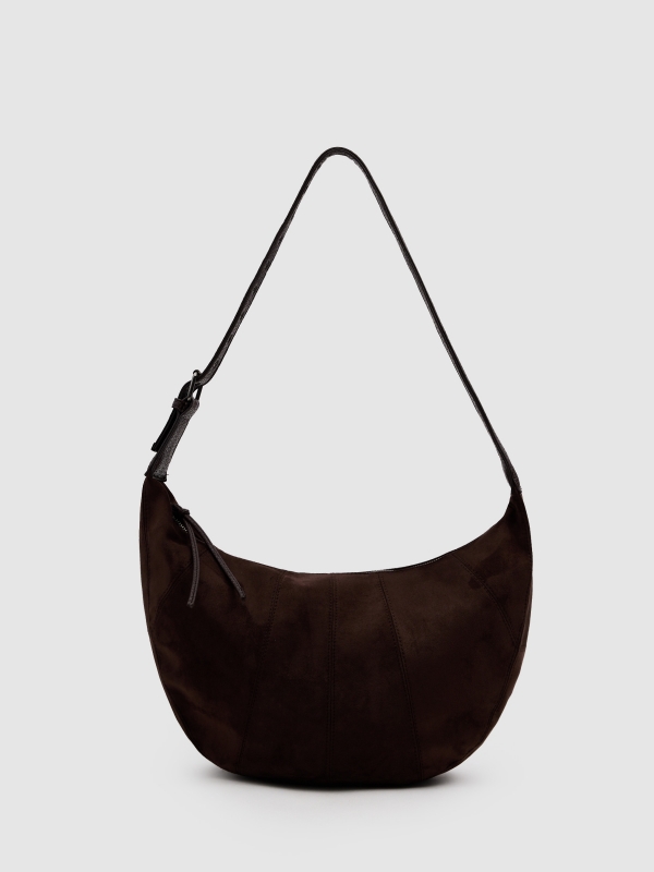 Bolsa transversal efeito couro marrom escuro vista geral frontal