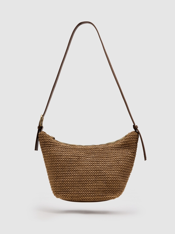 Raffia shoulder bag brown front view