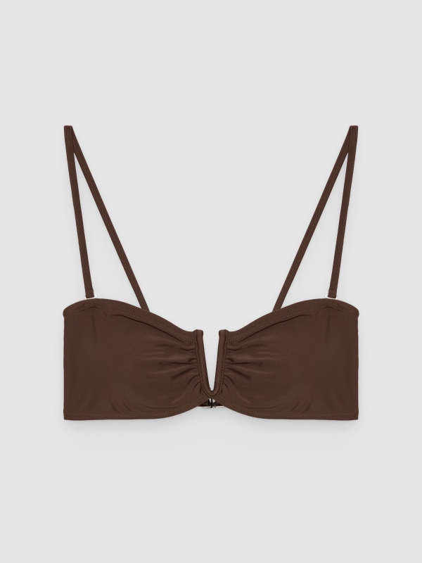  Top bikini bandeau com fivela chocolate vista frontal