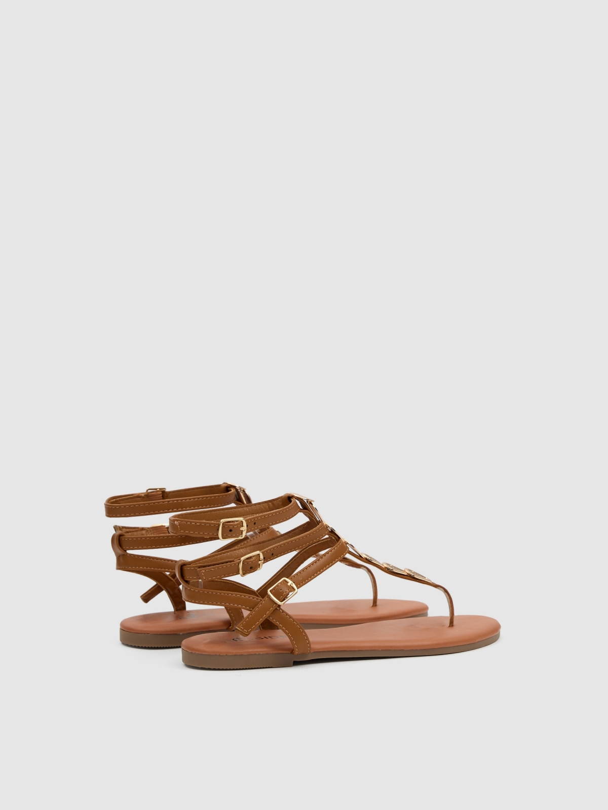 Flat strappy sandal brown 45º back view
