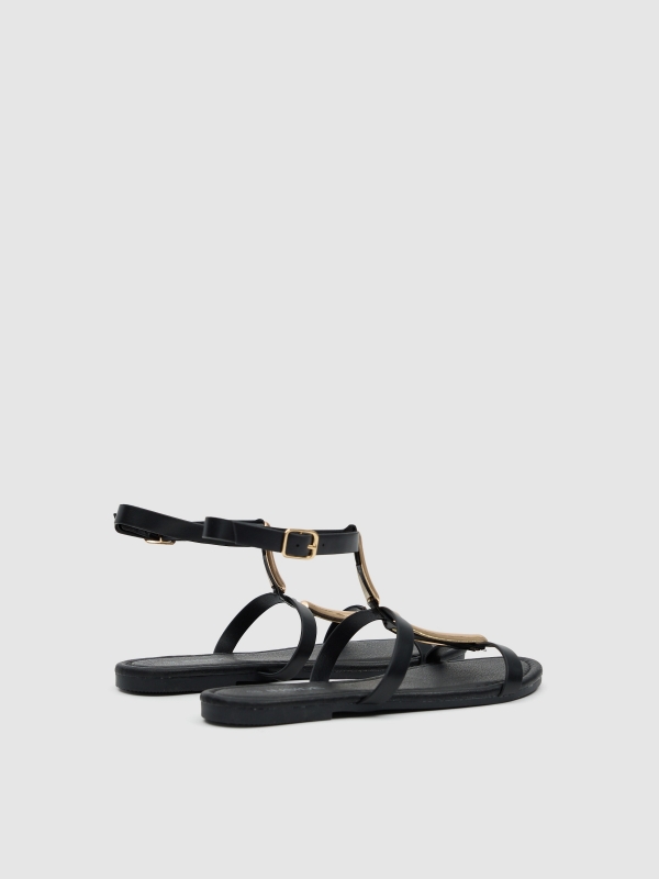 Flat strappy sandal in canvas black 45º back view