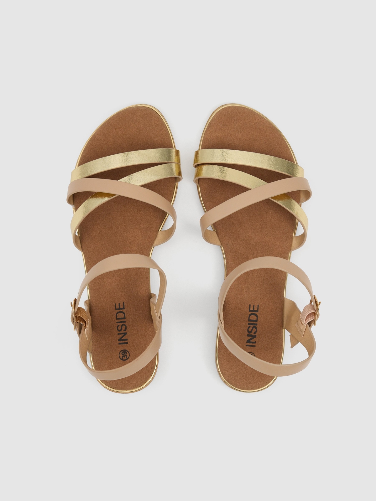 Cross-strap flat canvas sandal beige zenithal view
