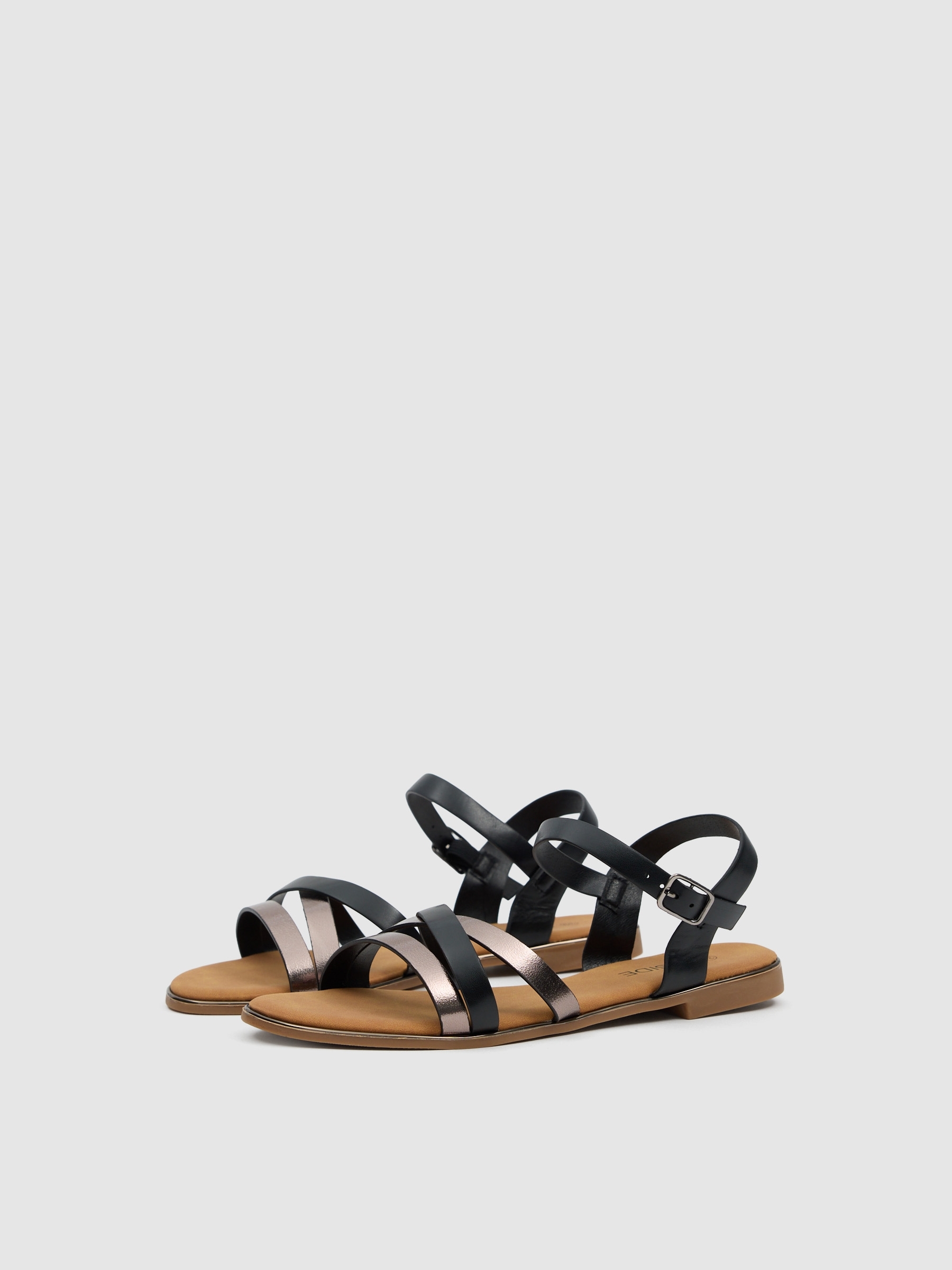 Cross-strap flat canvas sandal black