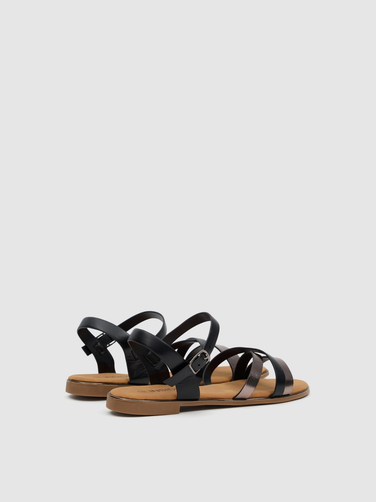 Cross-strap flat canvas sandal black 45º back view