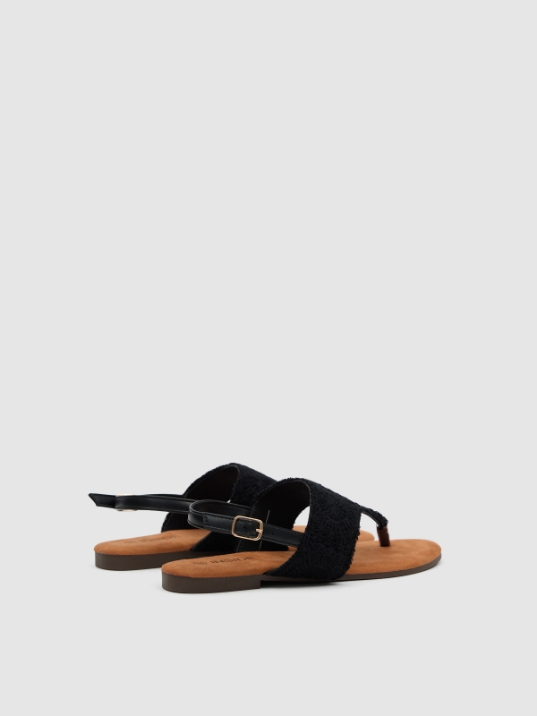 Sandalia crochet dedo lona negro vista trasera 45º