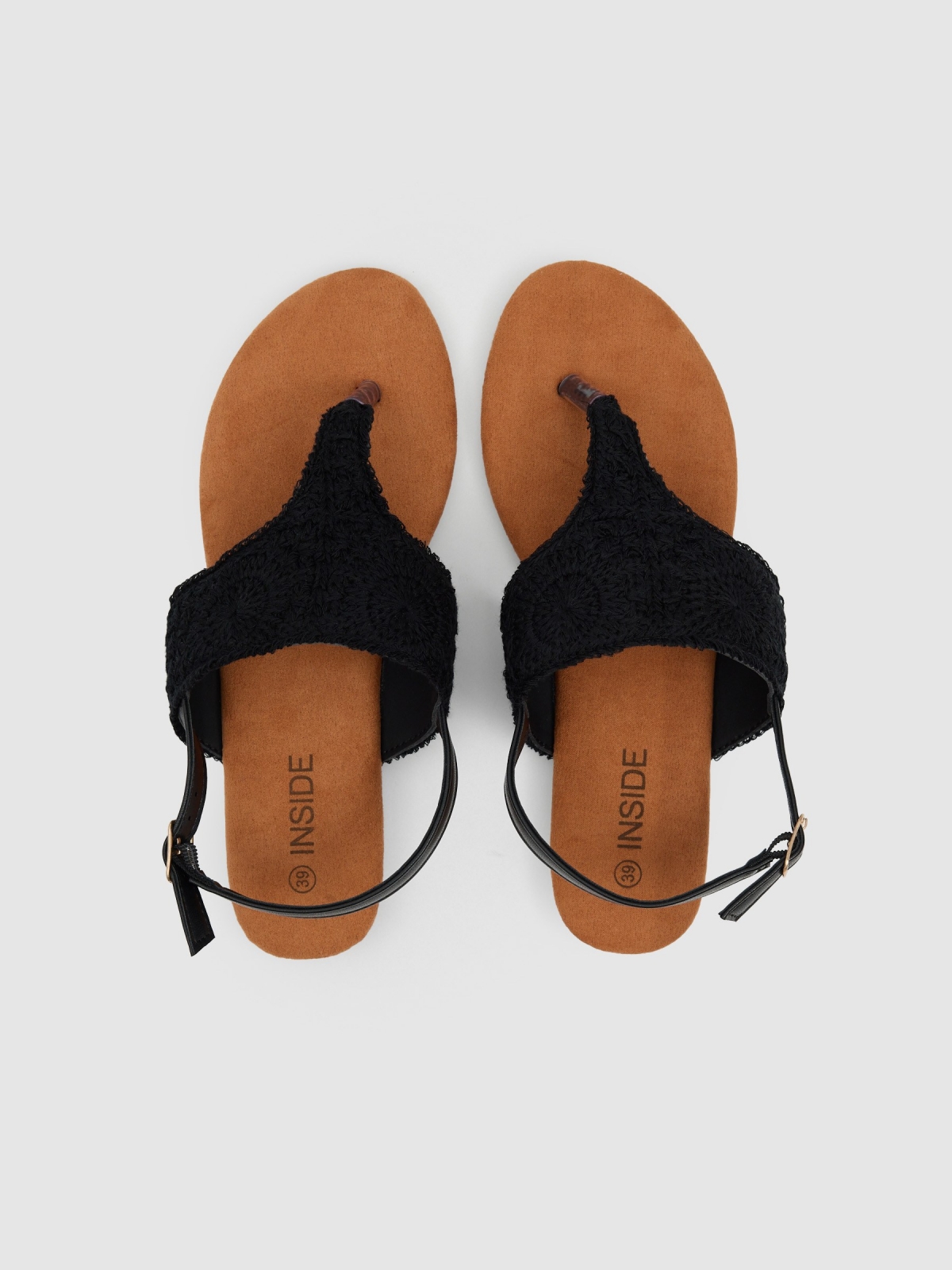 Sandalia crochet dedo lona negro vista cenital