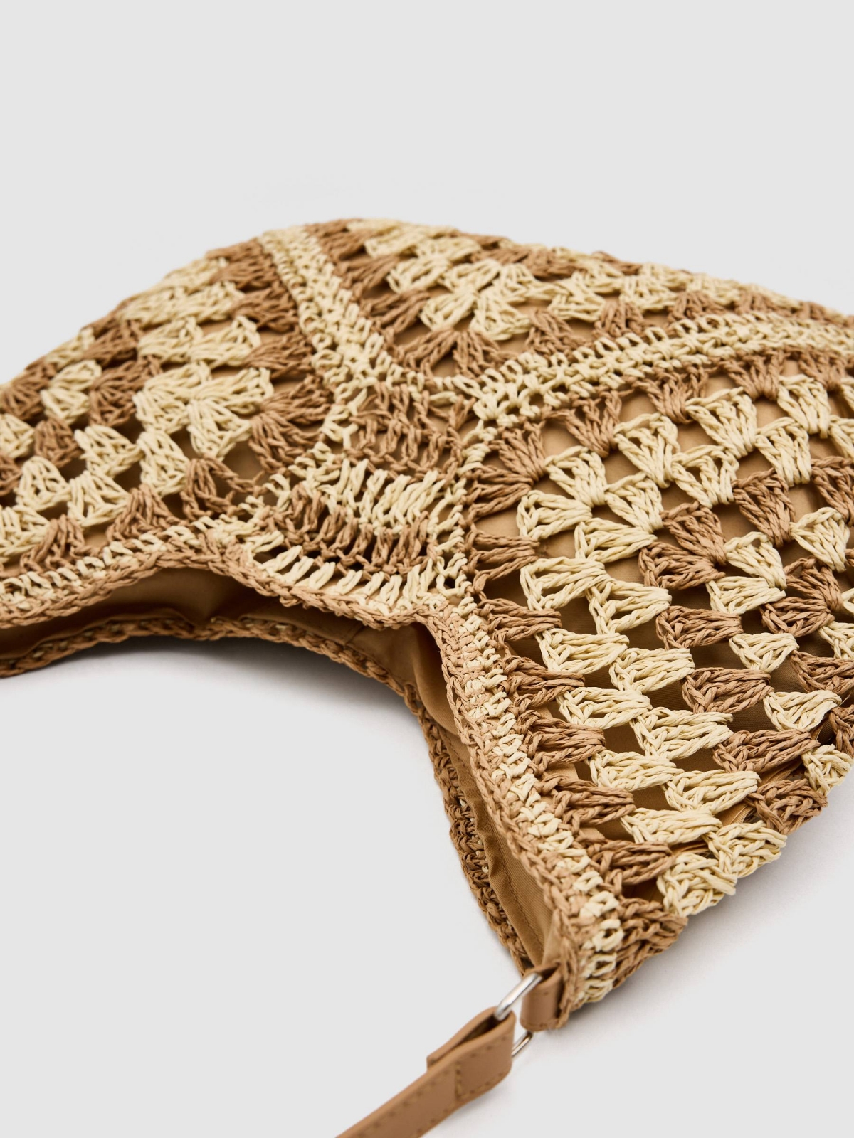 Braided raffia shoulder bag brown 45º side view