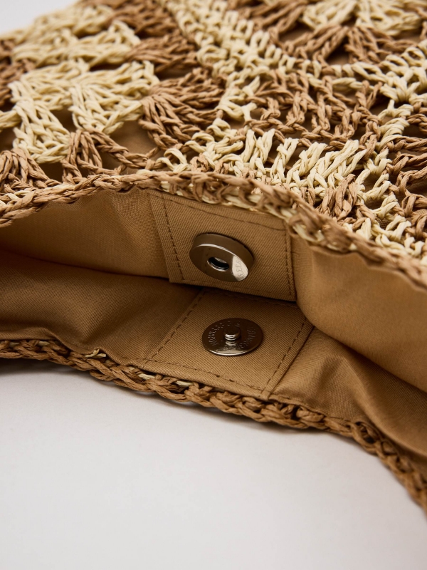 Braided raffia shoulder bag brown inside view
