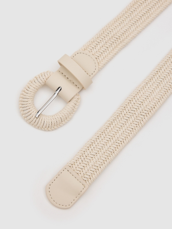 Braided raffia belt with round buckle ivory zenithal view