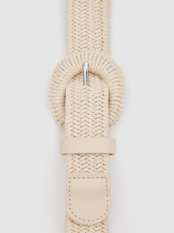 Braided raffia belt with round buckle ivory detail view