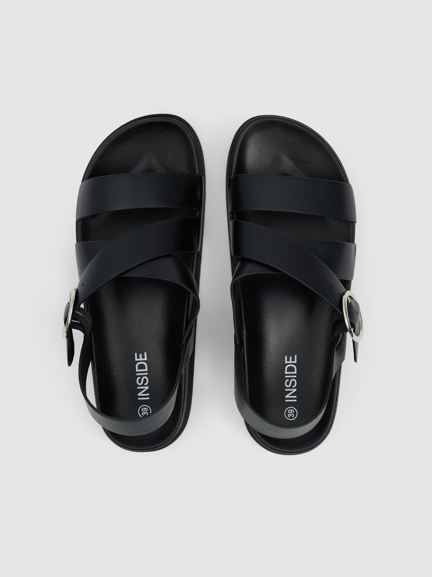 Bio rubber sandal with crossed straps black