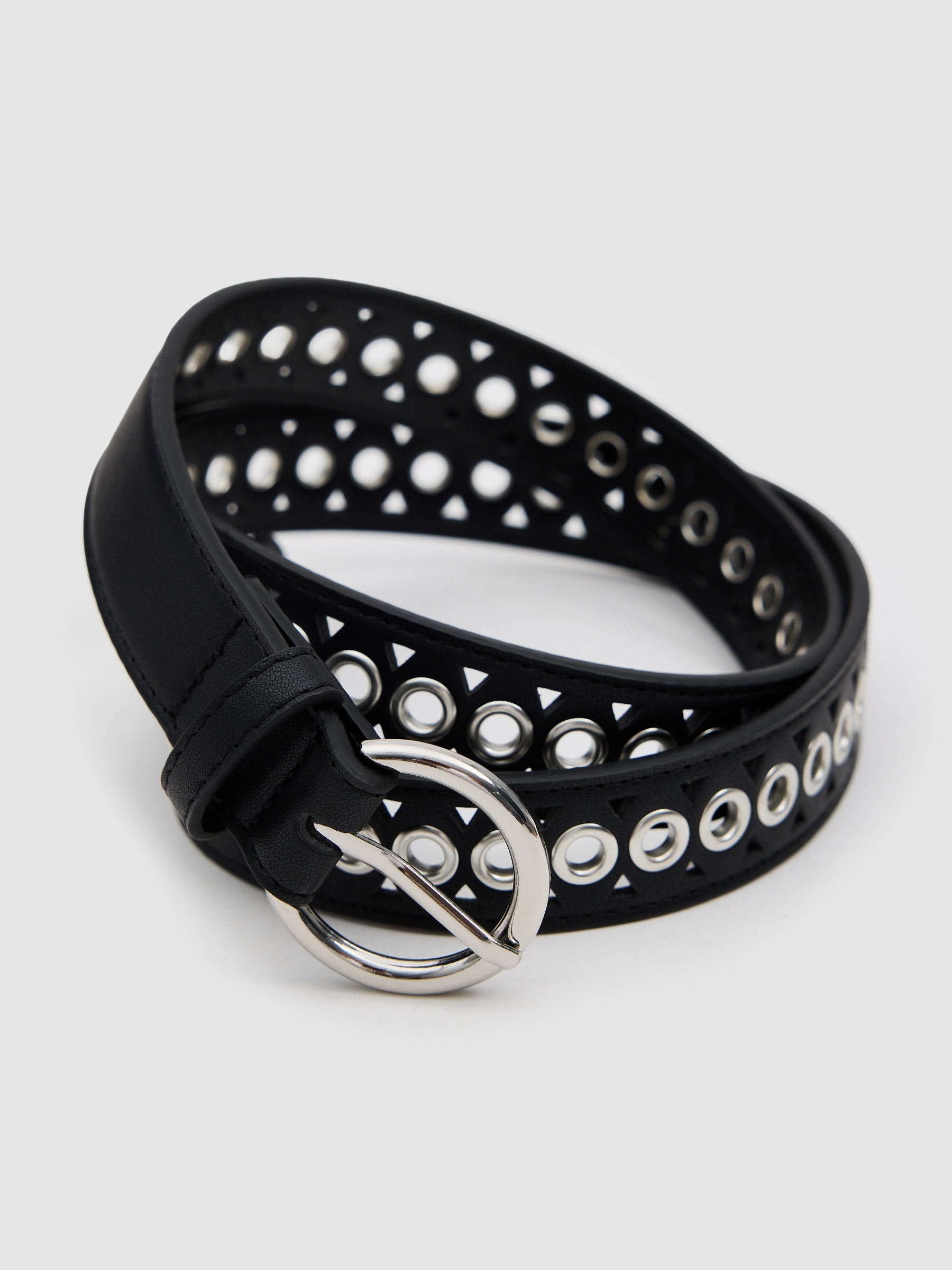 Leather-effect belt with eyelets black