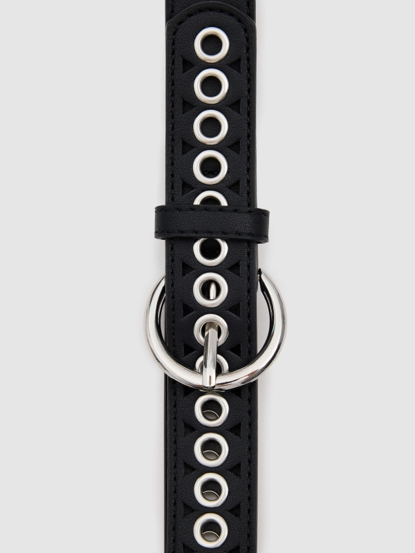 Leather-effect belt with eyelets black detail view