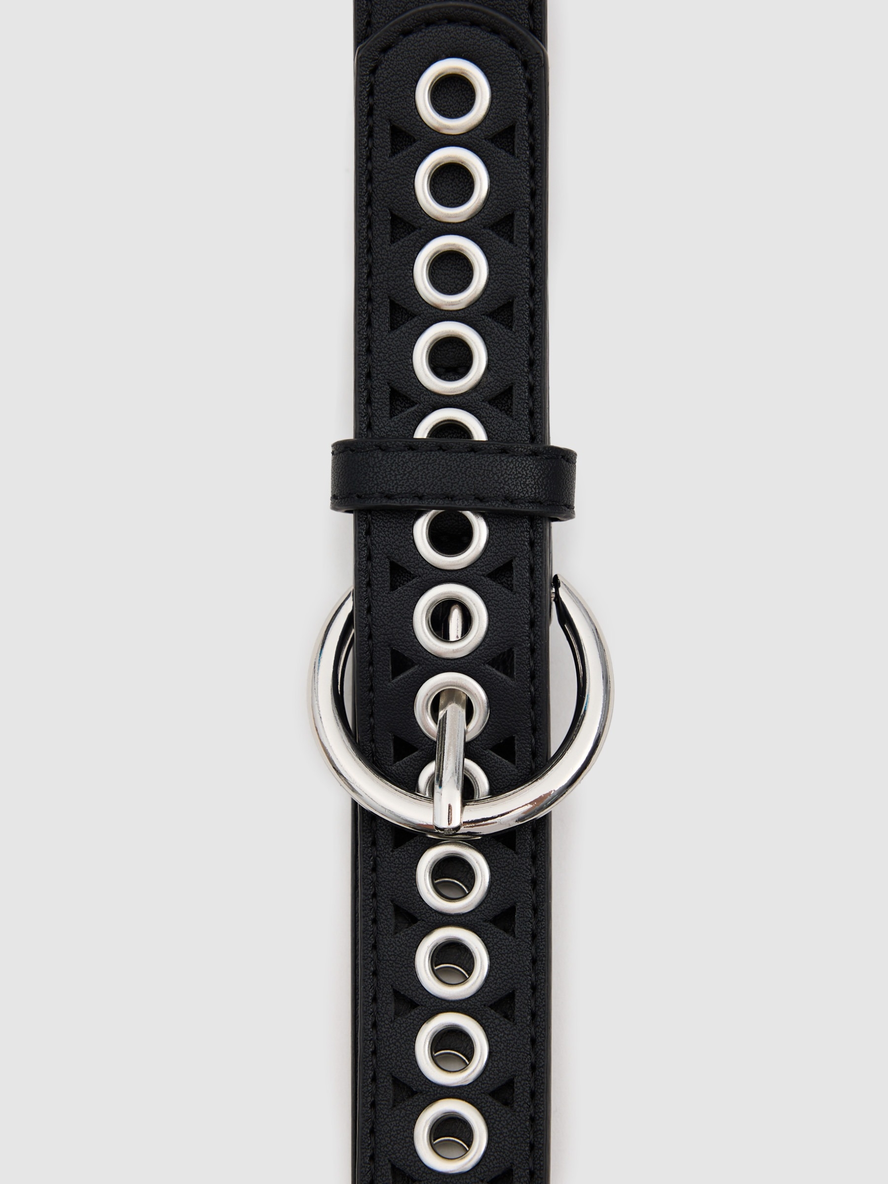 Leather-effect belt with eyelets black