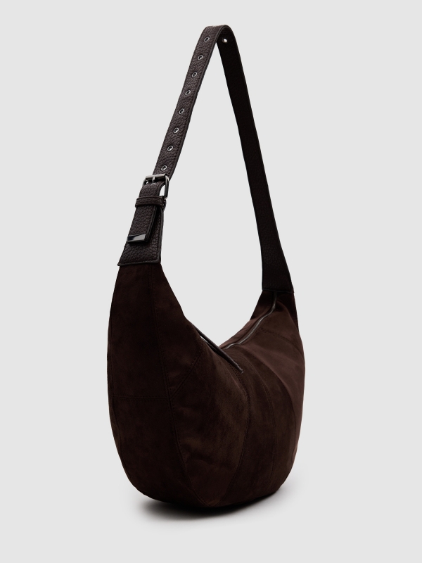 Crossbody bag with leather effect dark brown 45º side view