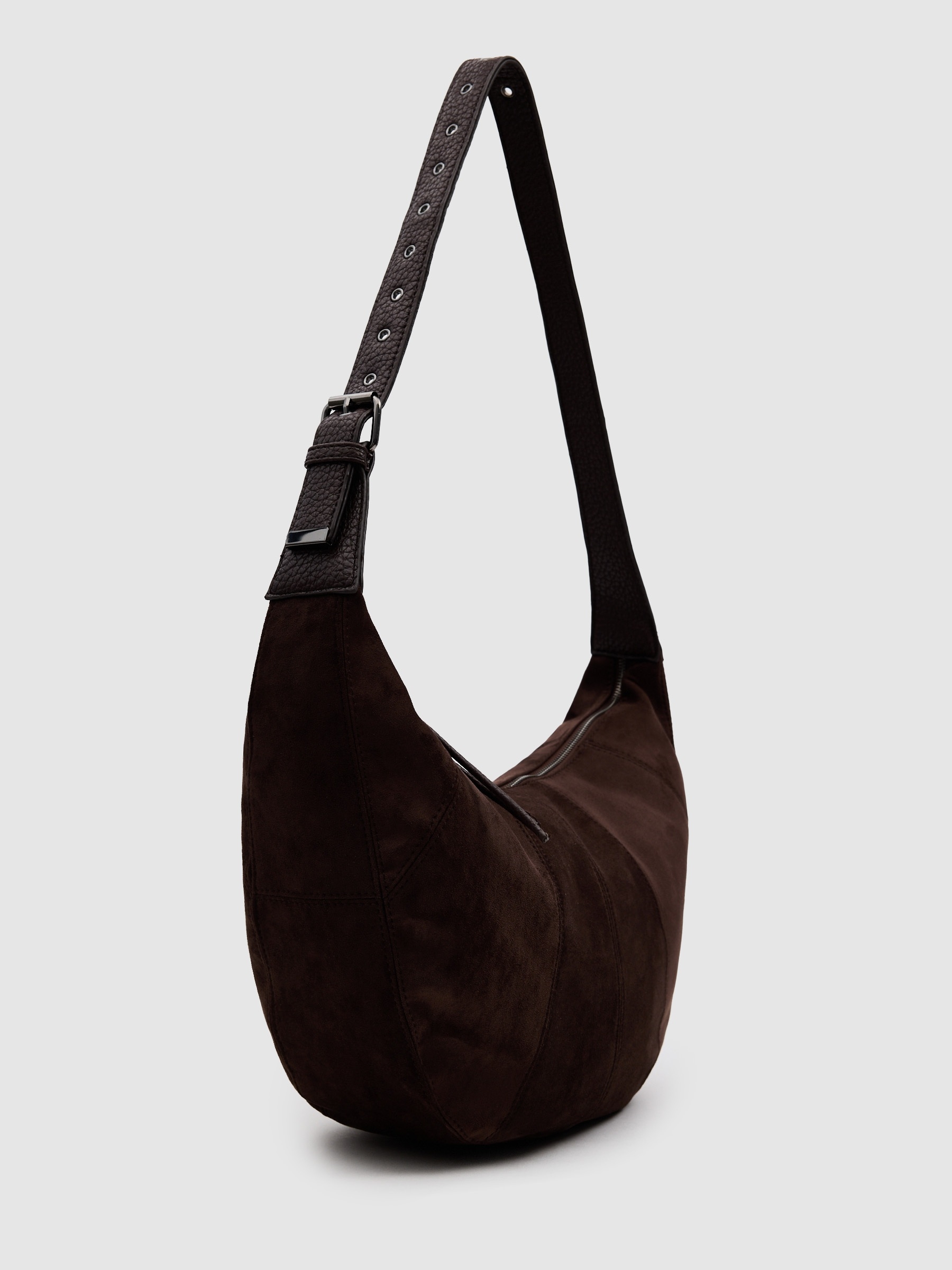 Crossbody bag with leather effect dark brown front view