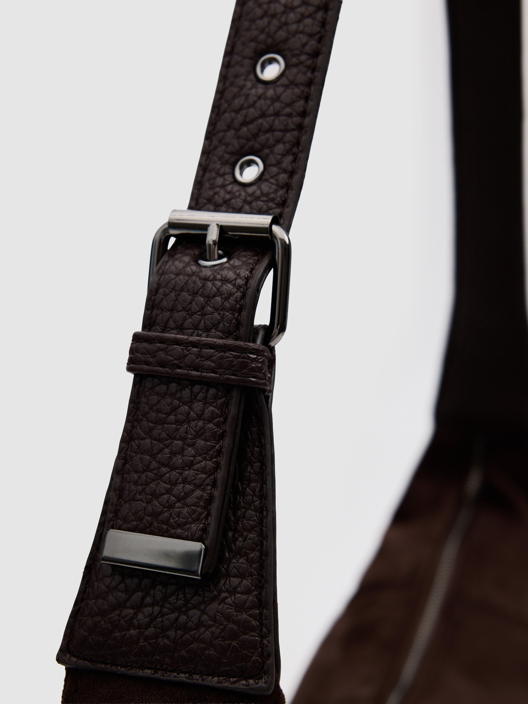 Crossbody bag with leather effect dark brown front view