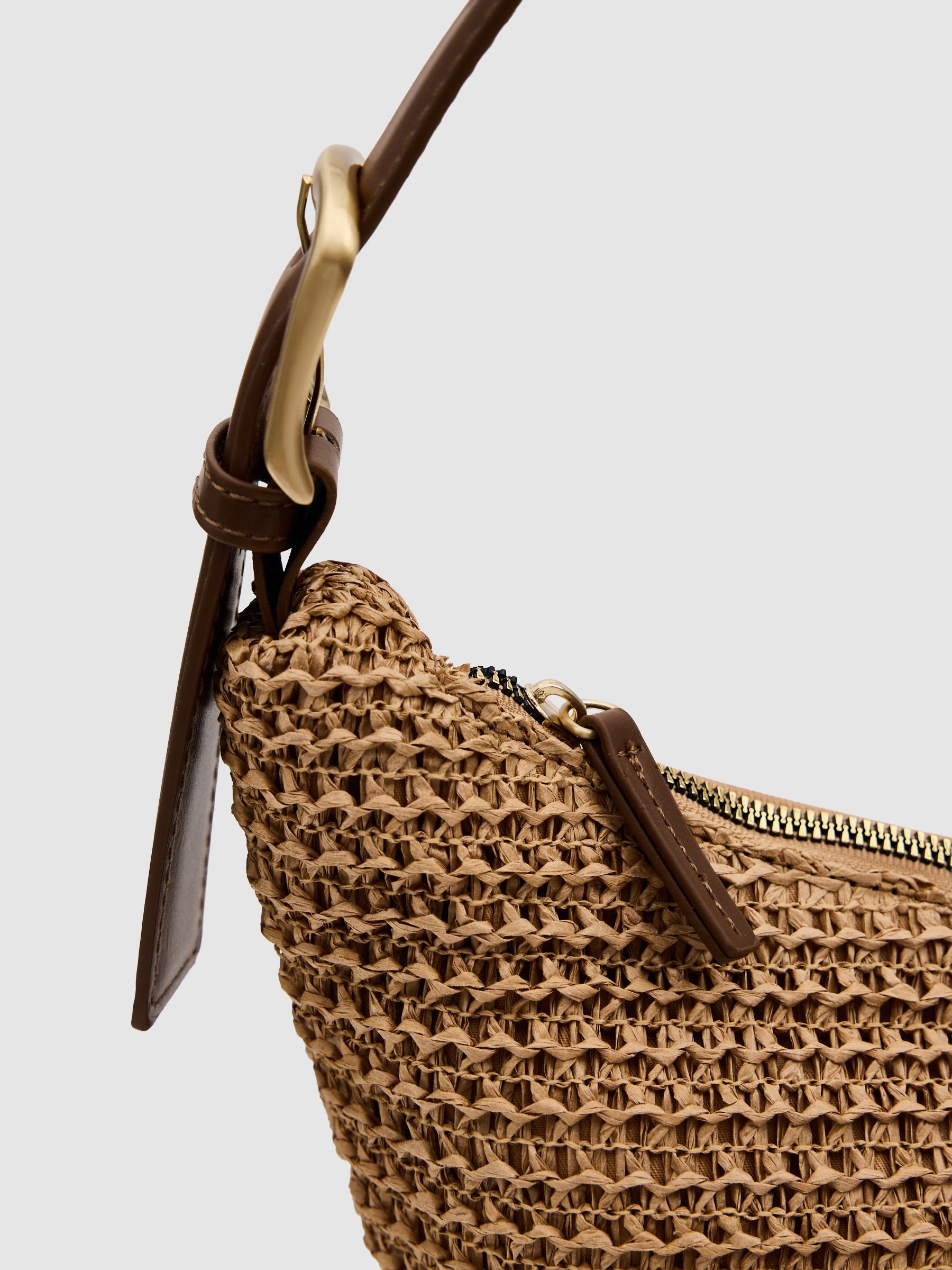 Raffia shoulder bag brown front view