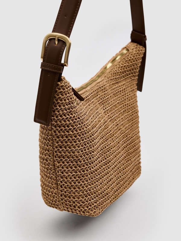 Raffia shoulder bag brown 45º side view
