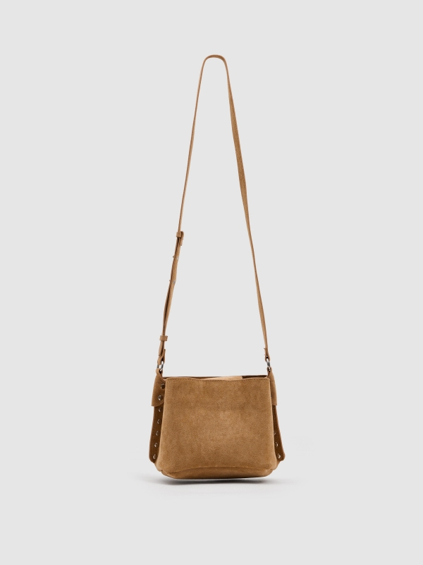 Bolso cruzado efecto piel marrón tierra vista general frontal