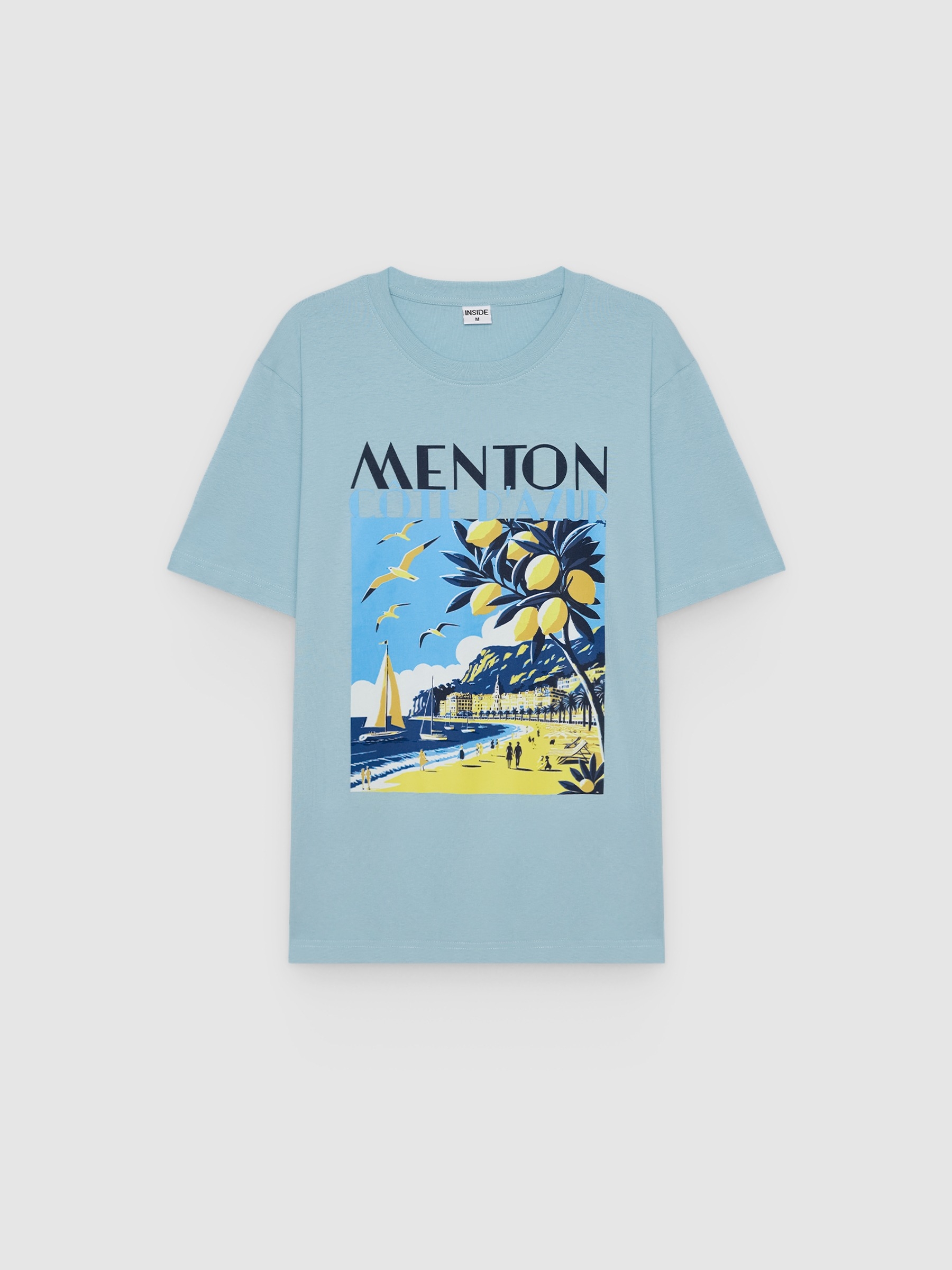 Camiseta estampada Menton azul vista meia frontal
