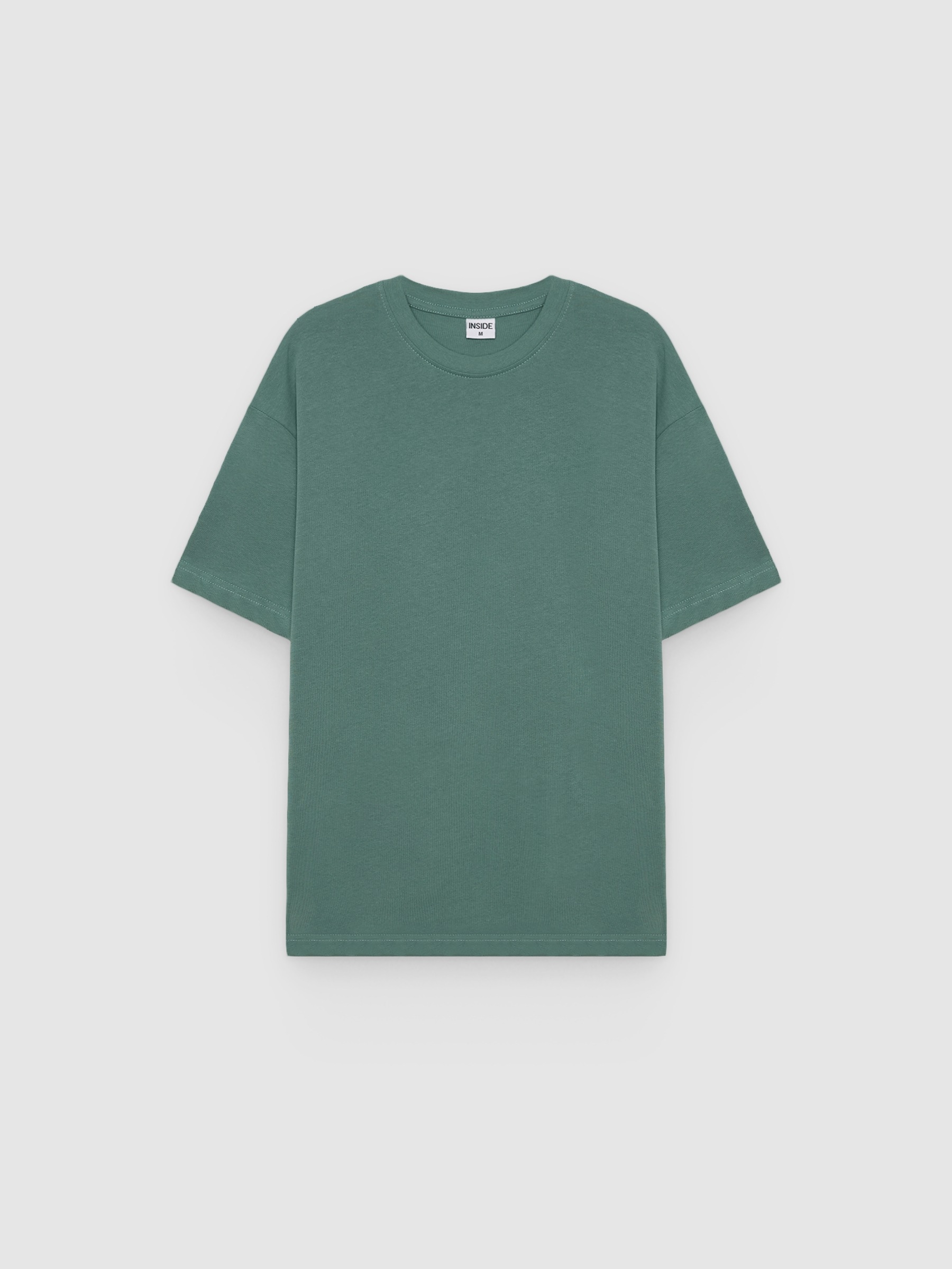 Camiseta lisa de gola redonda verde vista meia frontal