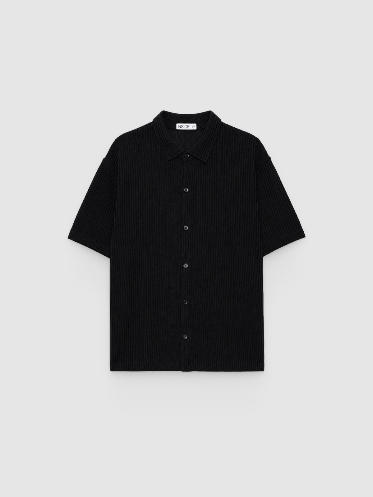 %Pto% Camisa canelada botões preto vista frontal