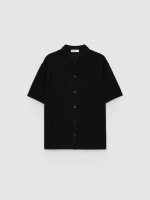 %Pto% Ribbed button shirt black front view