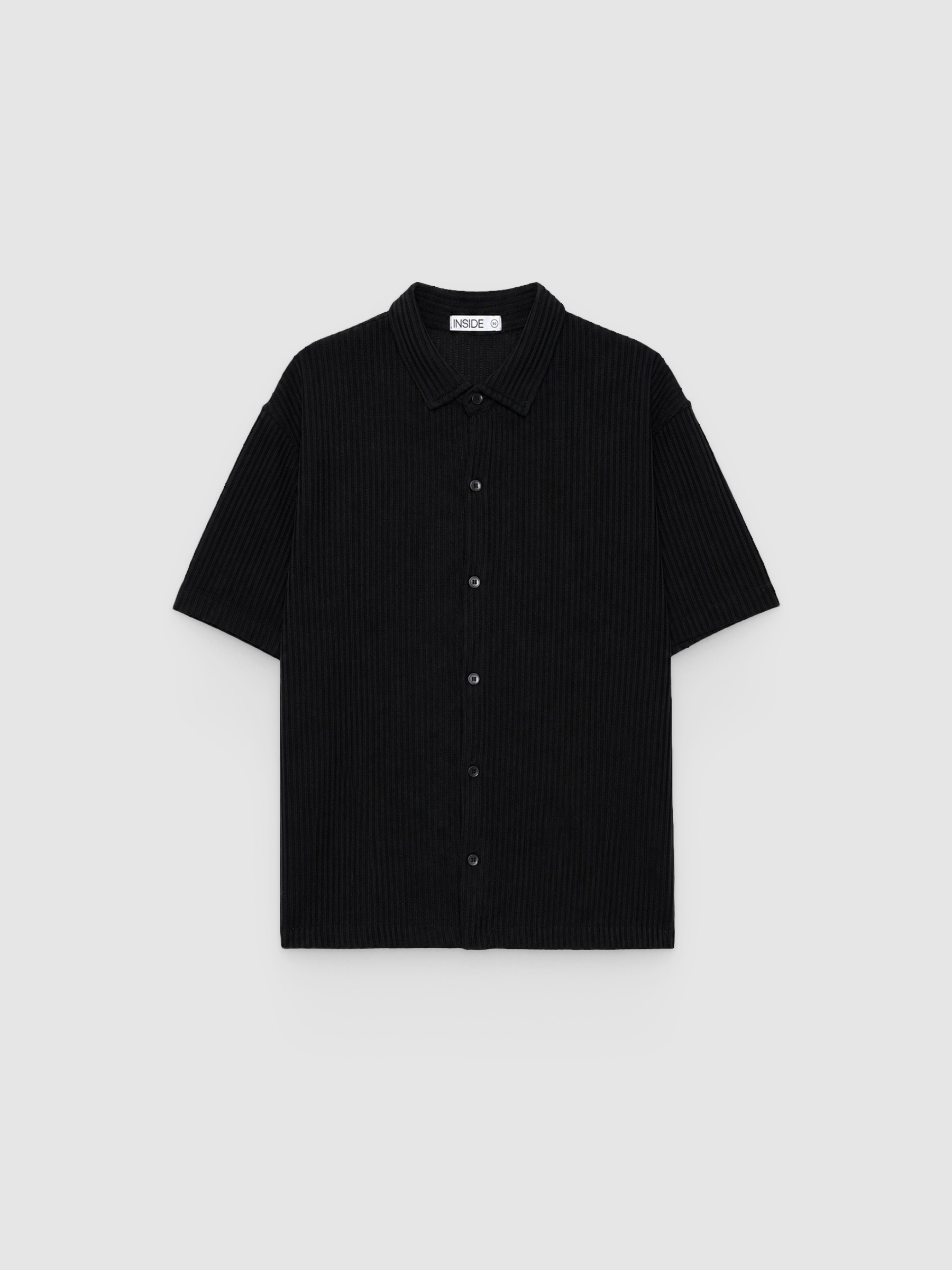 Ribbed button shirt black middle front view