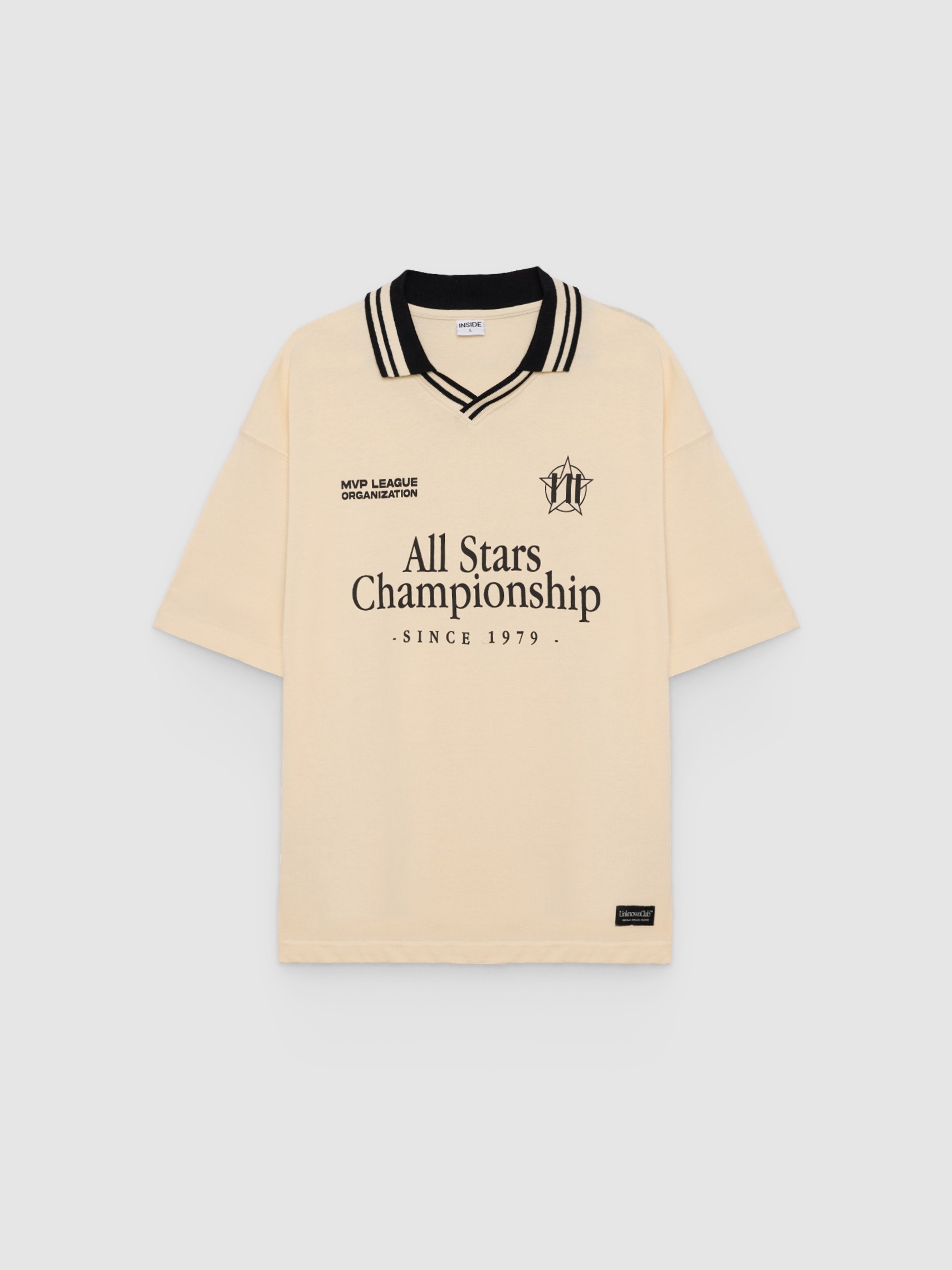 Polo estampado Championship off white vista meia frontal