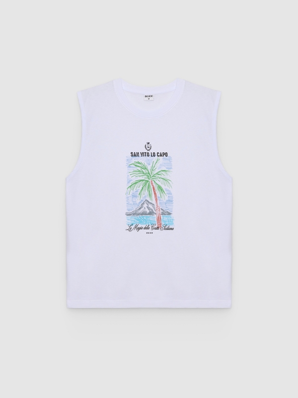  Camiseta sin mangas tropical blanco vista frontal