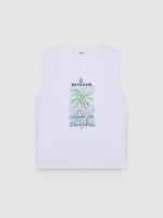 %Pto% Camiseta sem mangas tropical branco vista frontal