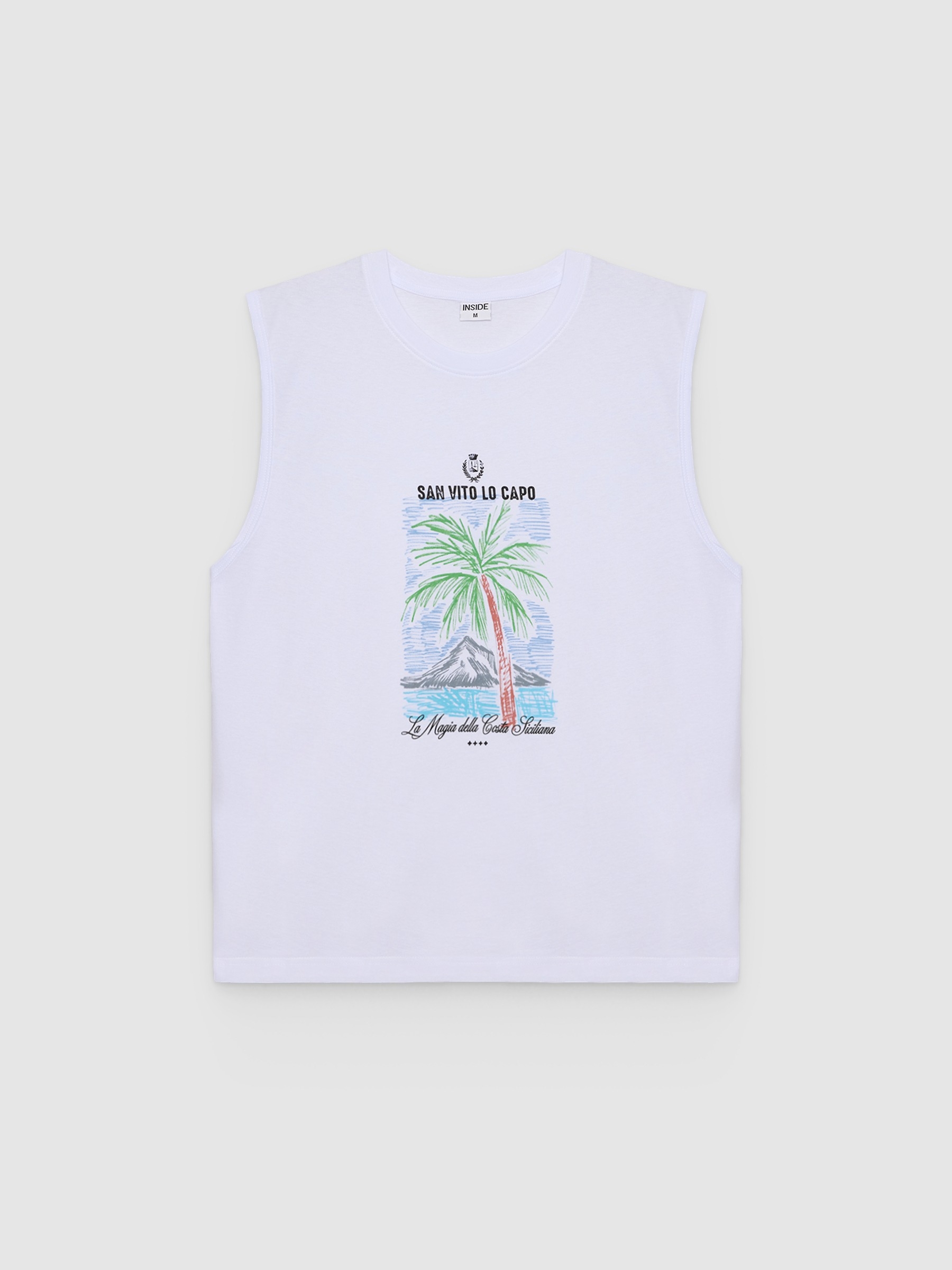 Camiseta sin mangas tropical blanco vista media frontal
