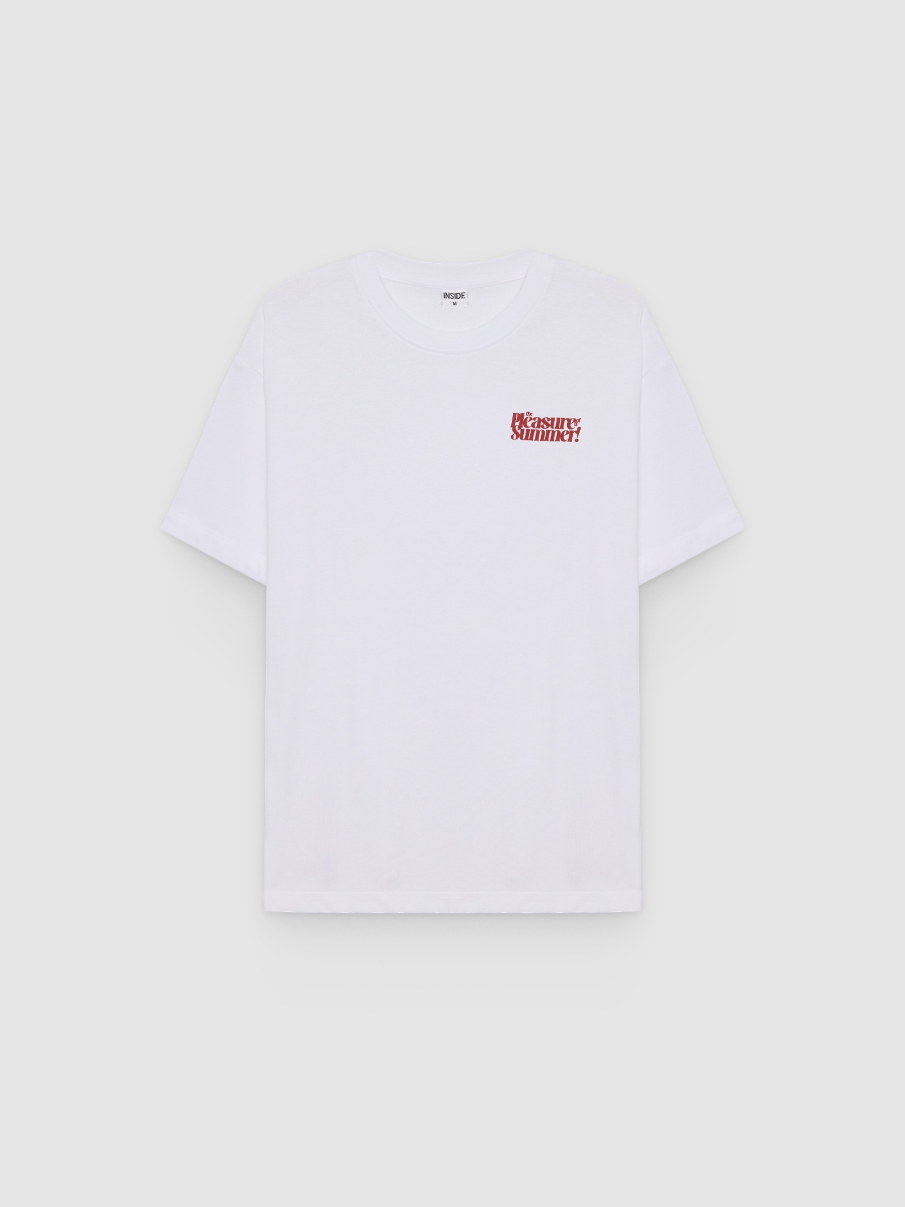 Camiseta prazer verão branco vista meia frontal