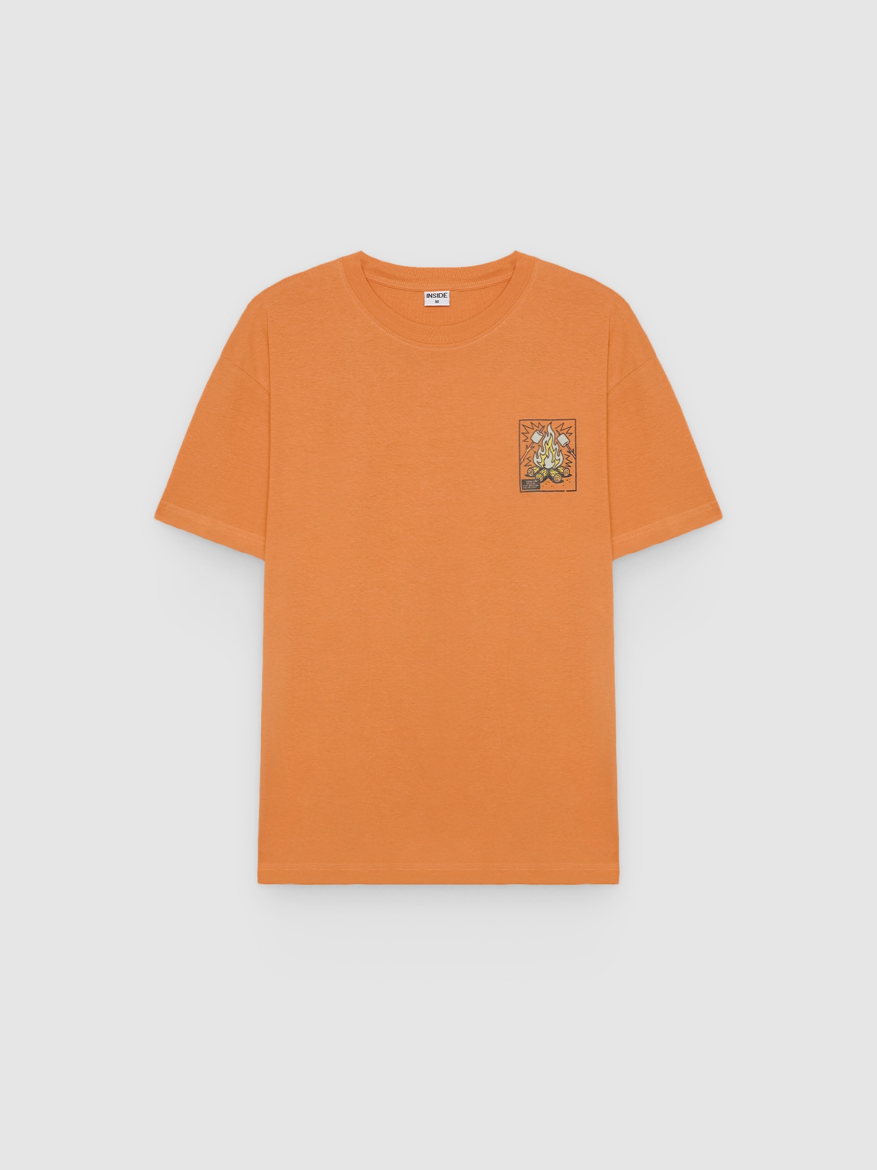 Camiseta de manga curta fogueira coral vista meia frontal