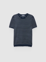 %Pto% Camiseta listrada tecido de malha azul petróleo vista frontal