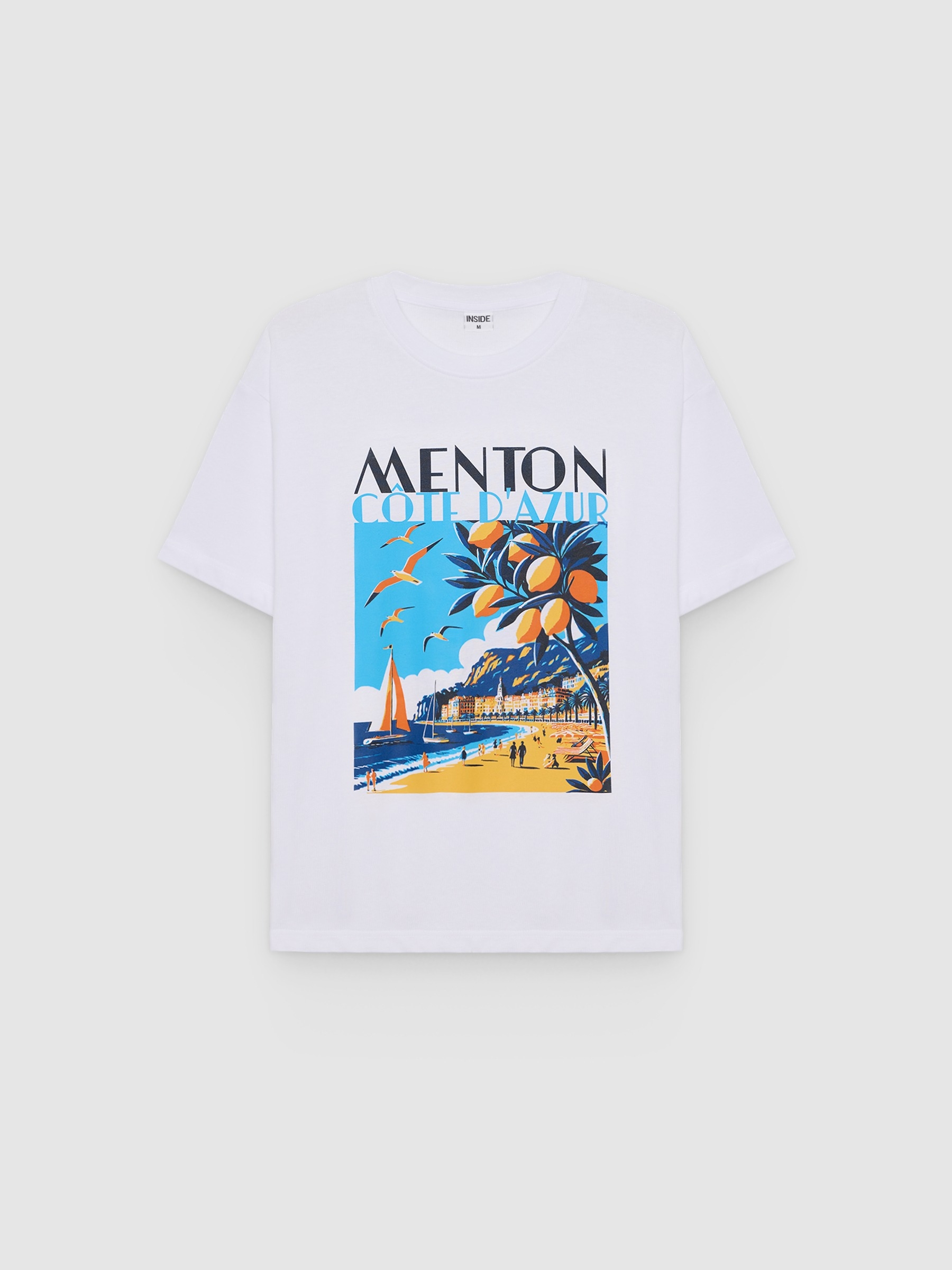 Camiseta estampada Menton blanco vista media frontal
