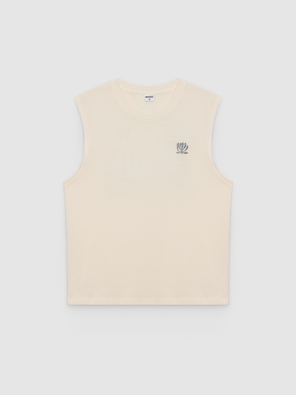 %Pto% Camiseta sem mangas mini bordado crua vista frontal