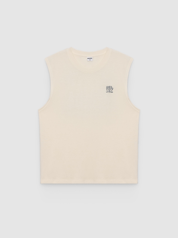  Sleeveless T-shirt with mini embroidery raw front view