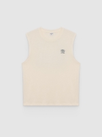 %Pto% Sleeveless T-shirt with mini embroidery raw front view
