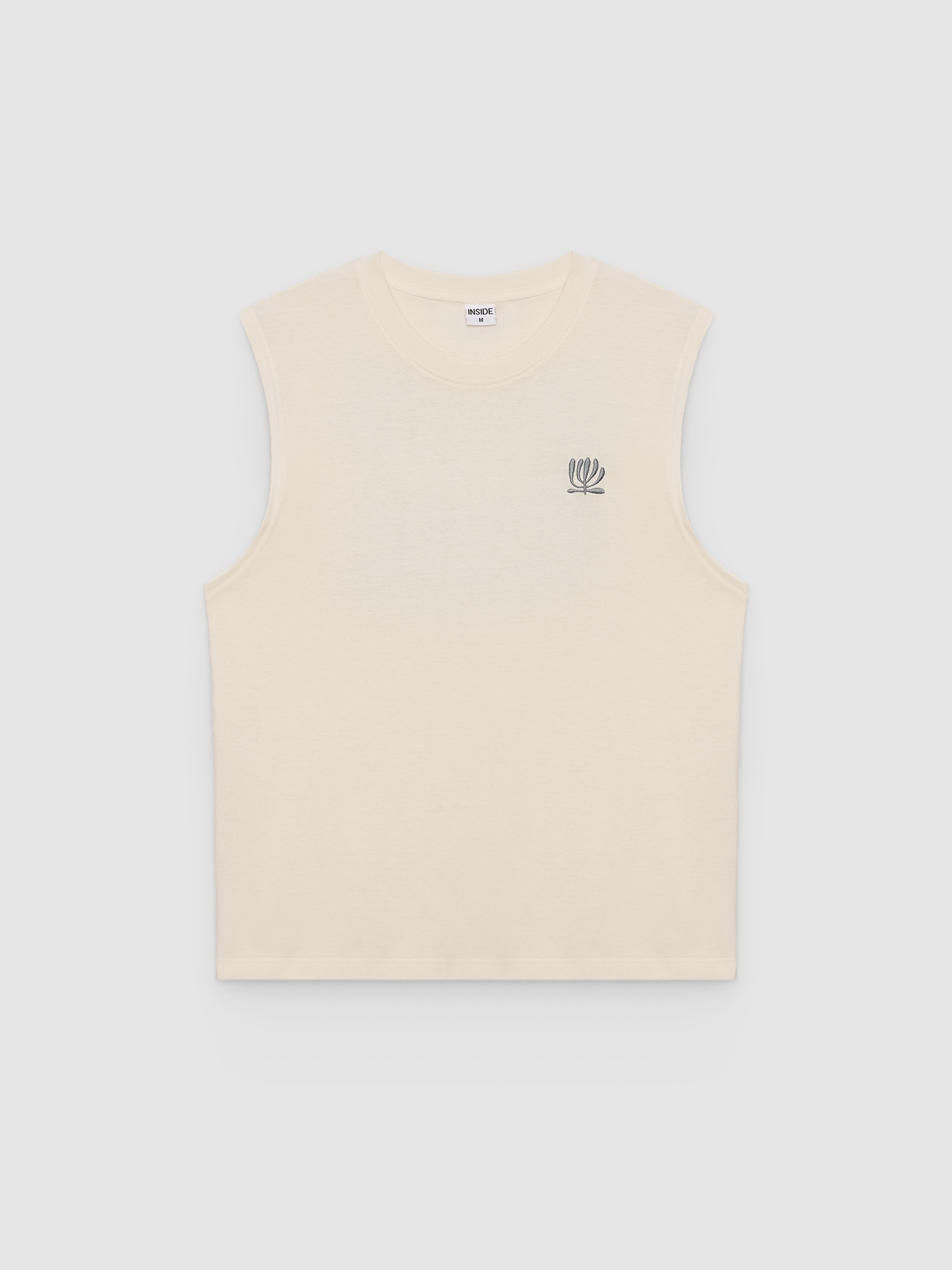 Camiseta sin mangas mini bordado crudo vista media frontal