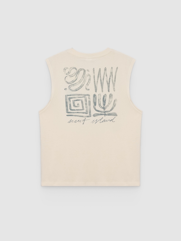 Camiseta sem mangas mini bordado crua vista traseira
