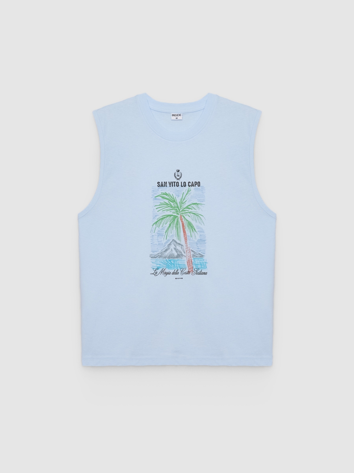 %Pto% Camiseta sin mangas tropical azul celeste vista frontal